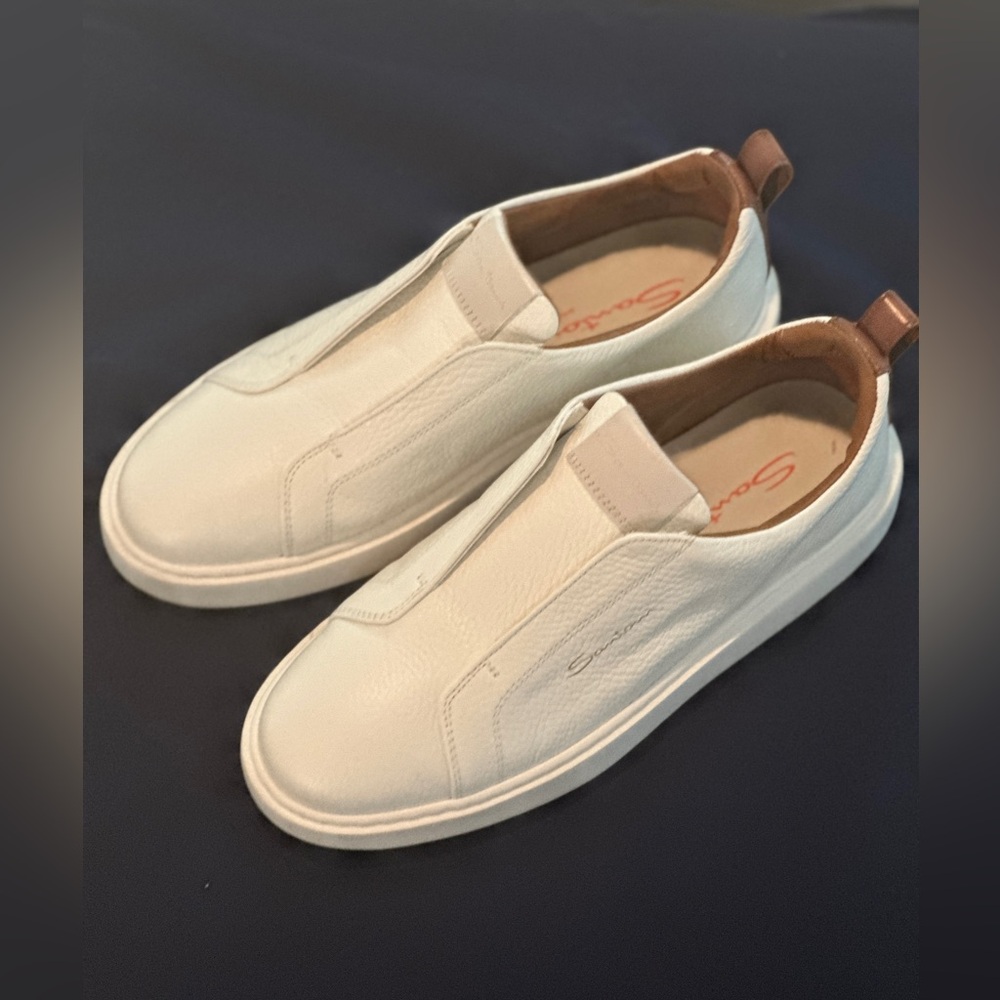 Semi-NEW white tumbled leather slip-on sneaker